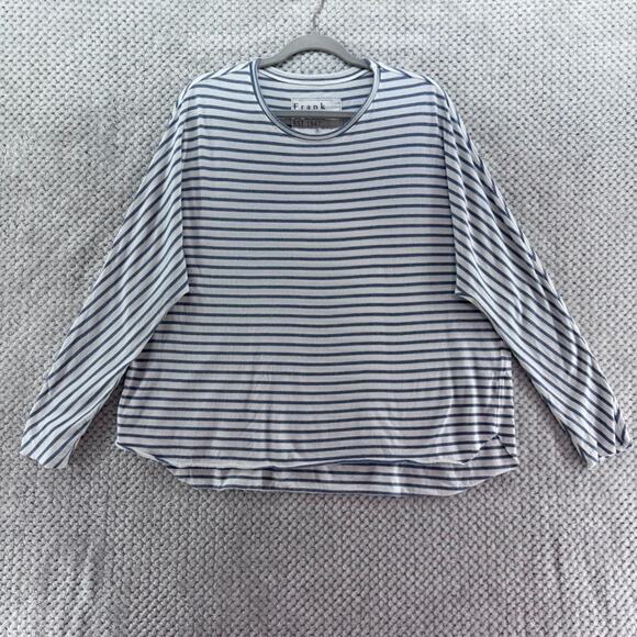 Frank & Eileen Top Womens S Blue White Striped Crew Tee Lab Long Dolman Sleeve - Picture 1 of 12